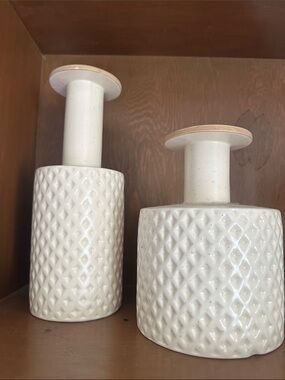 Cb2 Lawson fenning Cream Textured Ceramic Candle Holders - Set of 2